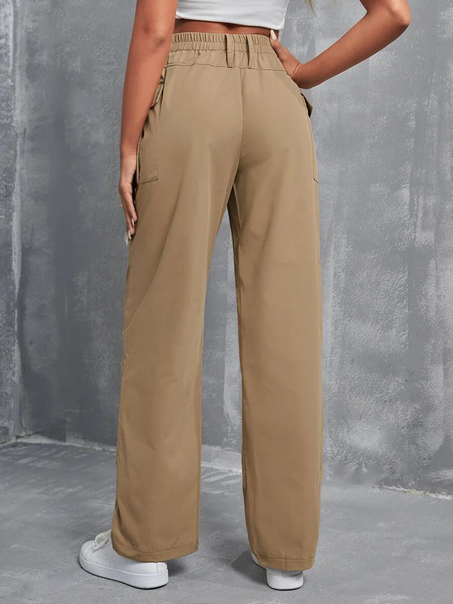 Side Pocket High Waist Flap Cargo Pants