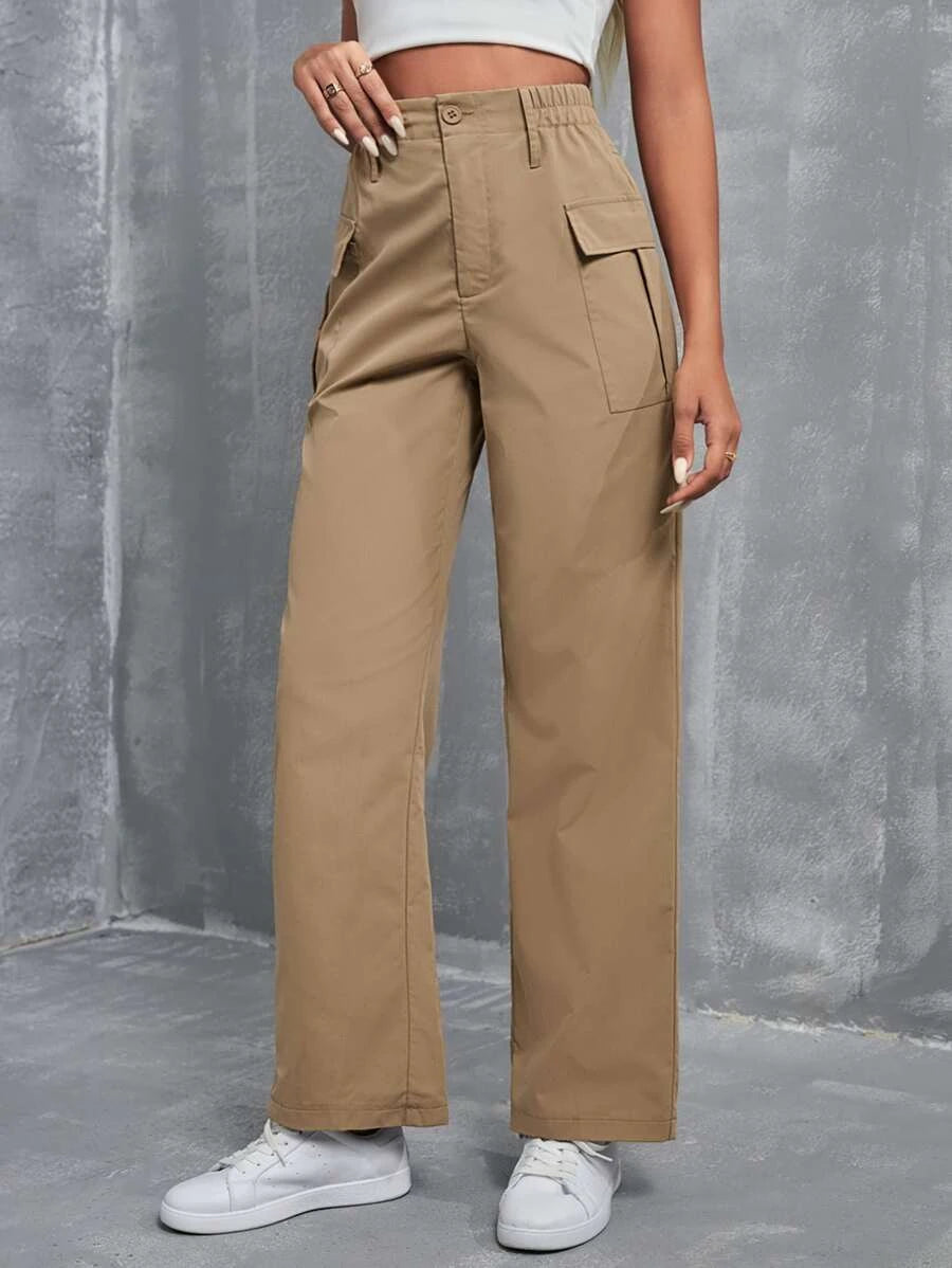 Side Pocket High Waist Flap Cargo Pants