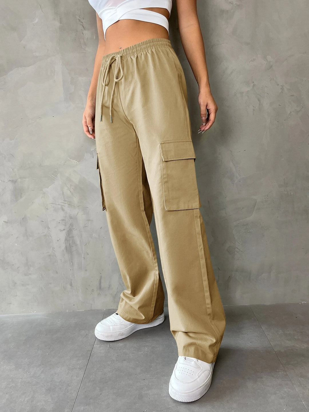 Plain Waist Cargo Pants