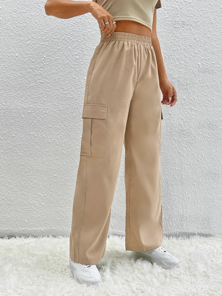 Solid Color Flap Pocket Cargo Pants