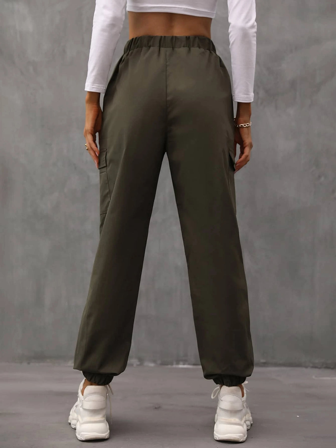 Drawstring Waist Flap Pocket Cargo Pants