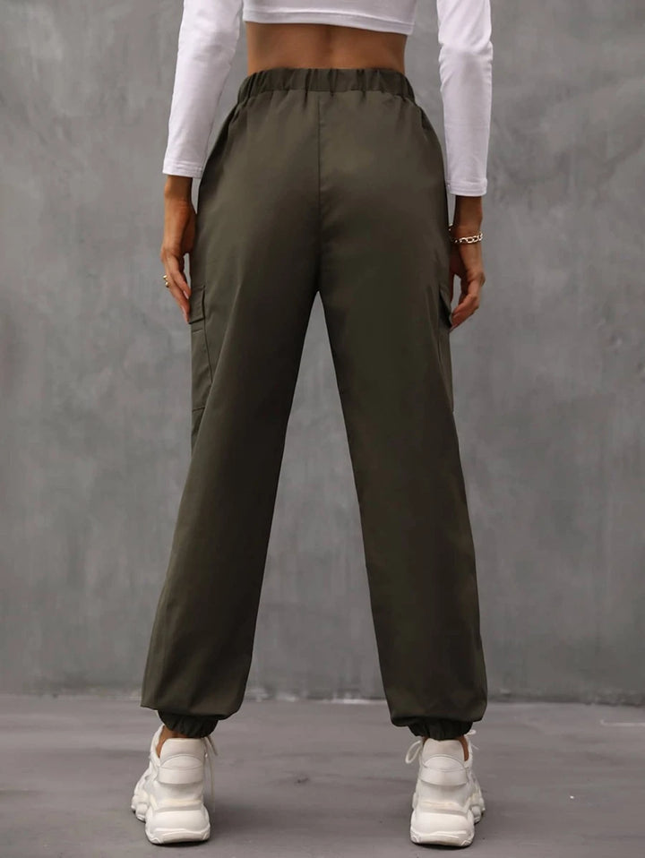 Drawstring Waist Wide Leg Parachute Cargo Jogger Pants