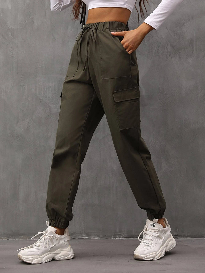 Drawstring Waist Flap Pocket Cargo Pants