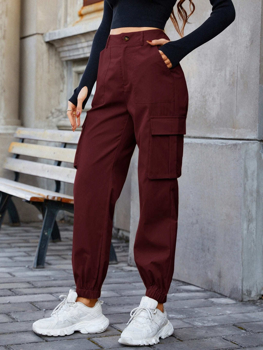 High Waist Casual Slant Pocket Cargo Pants