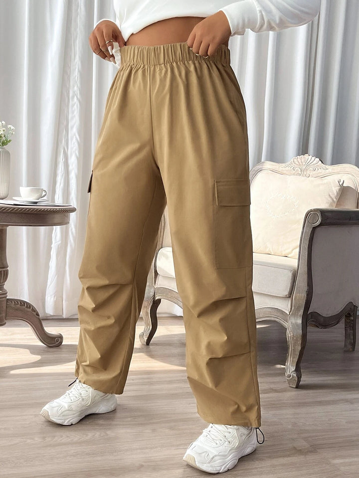 High Waist Flap Pocket Cargo Pants