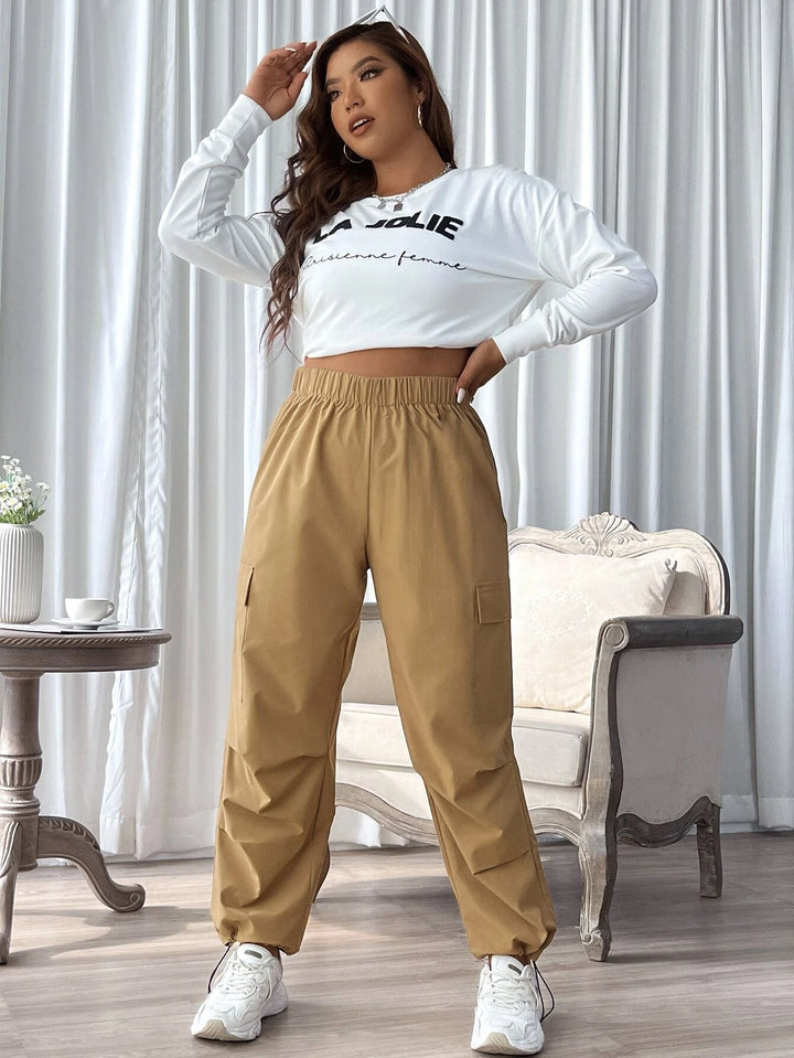 High Waist Flap Pocket Cargo Pants