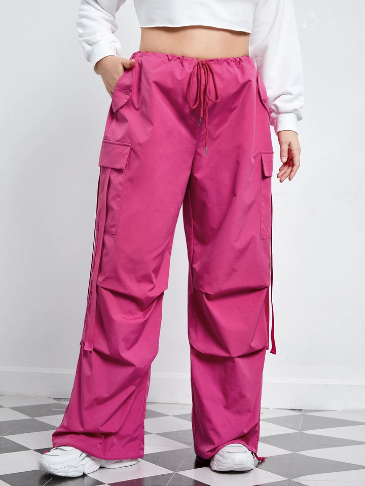 Flap Pocket Side Drawstring Waist Pants