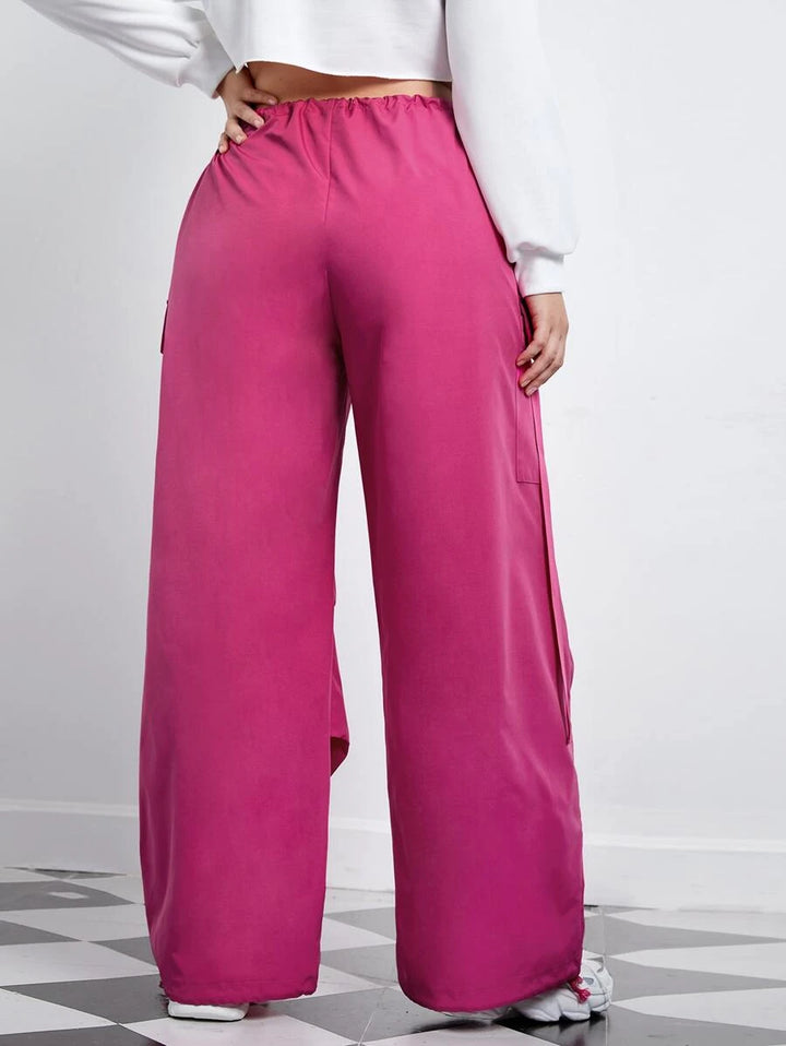 Flap Pocket Side Drawstring Waist Pants