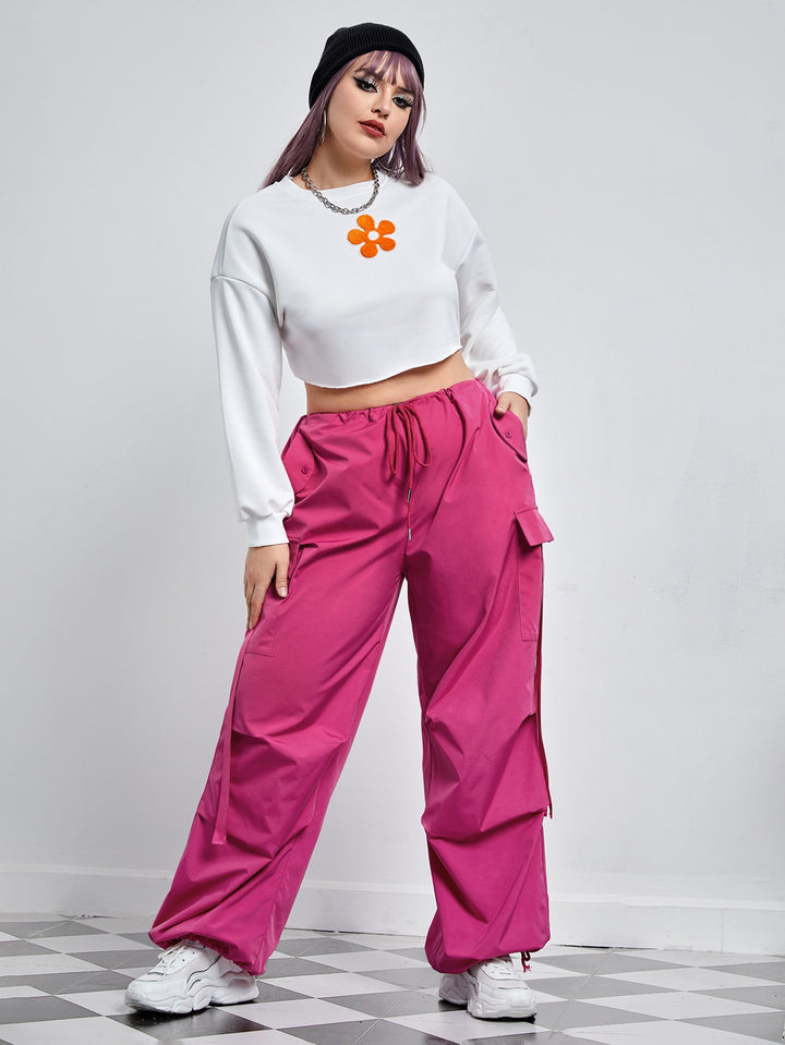 Flap Pocket Side Drawstring Waist Pants