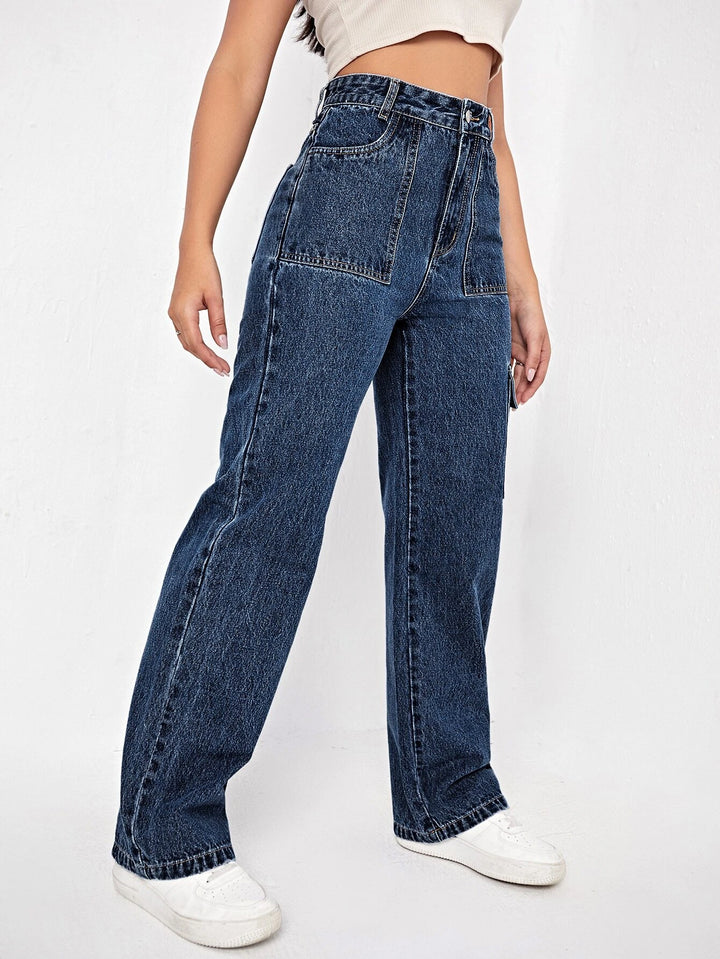 High Waist Button Cargo Jean