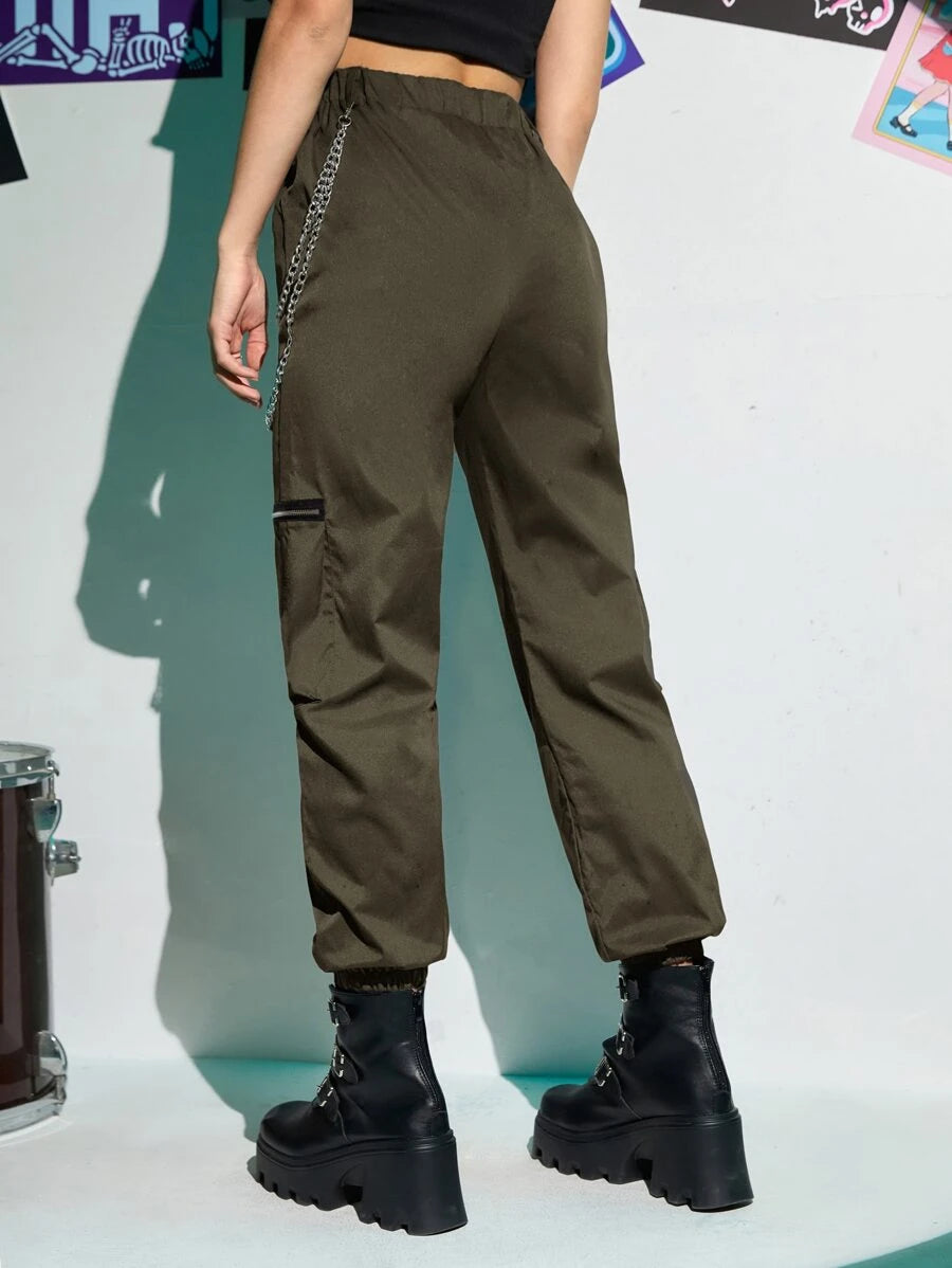 Grunge Punk Zipper Flap Pocket Cargo Pants