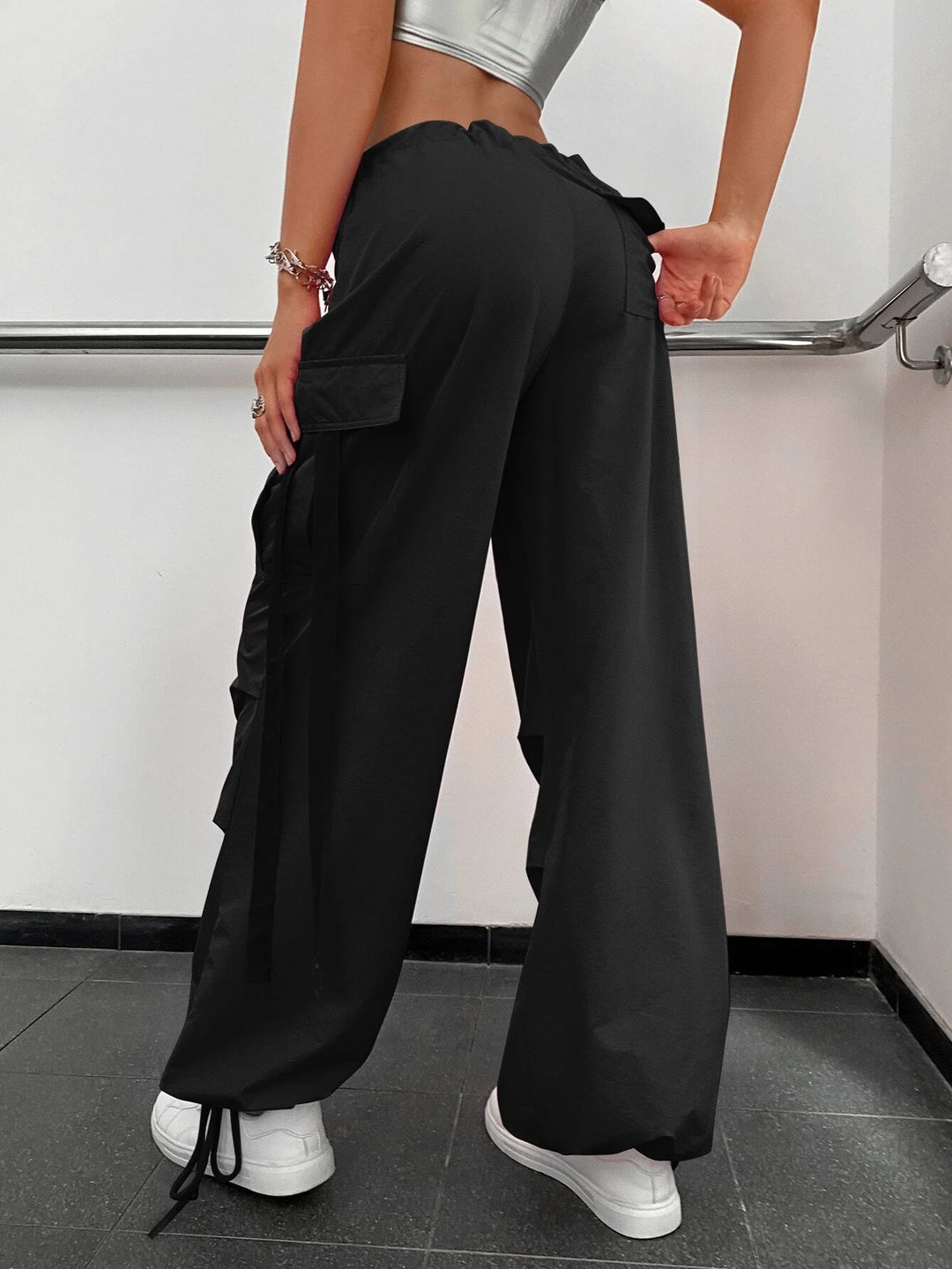 Long Fit Drawstring Waistline Pants