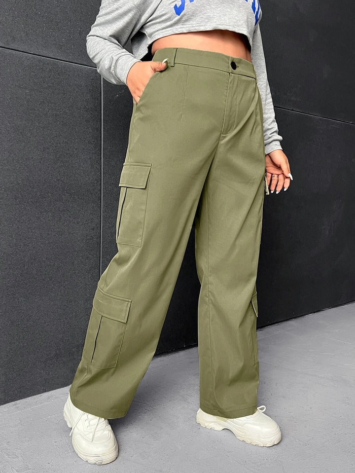 Plus High Rise Flap Pocket Cargo Pants