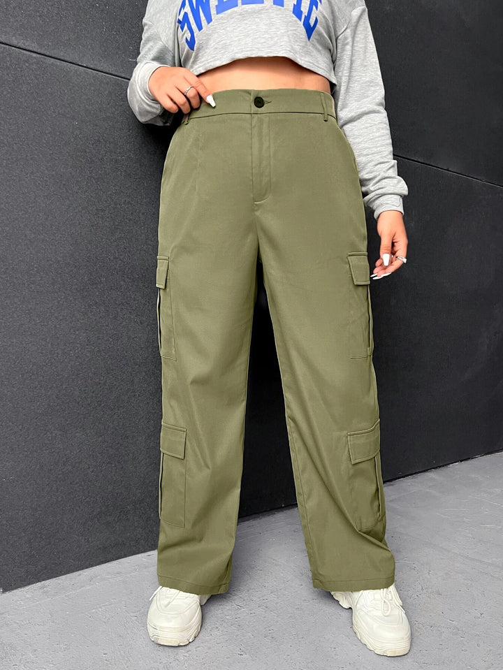 Plus High Rise Flap Pocket Cargo Pants