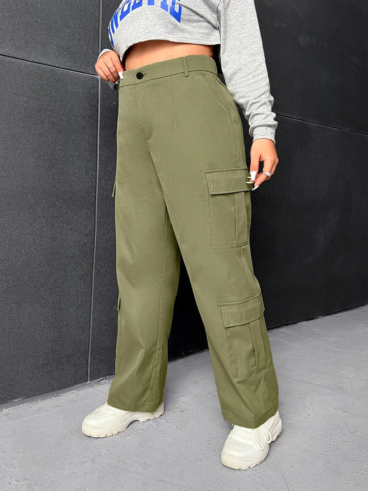 Plus High Rise Flap Pocket Cargo Pants