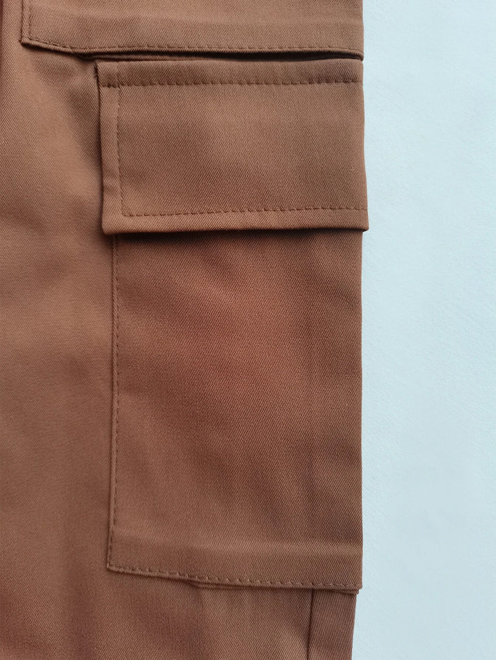 High Waist Solid Flap Pocket Cargo Pants