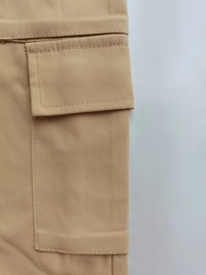 High Waist Solid Flap Pocket Cargo Pants