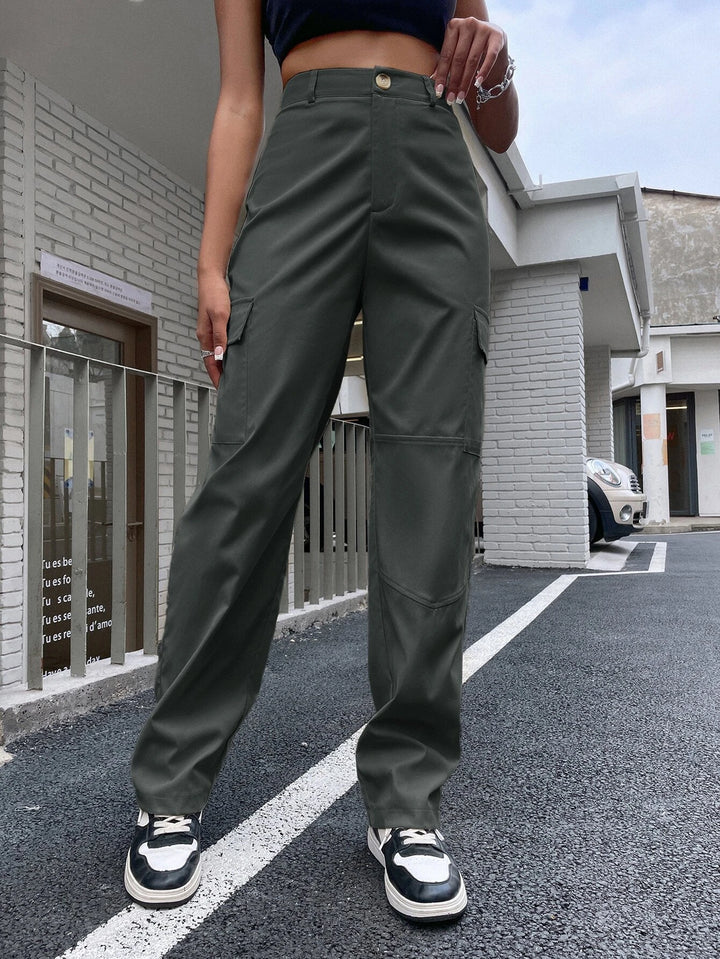 High Waist Flap Pocket Cargo Pants