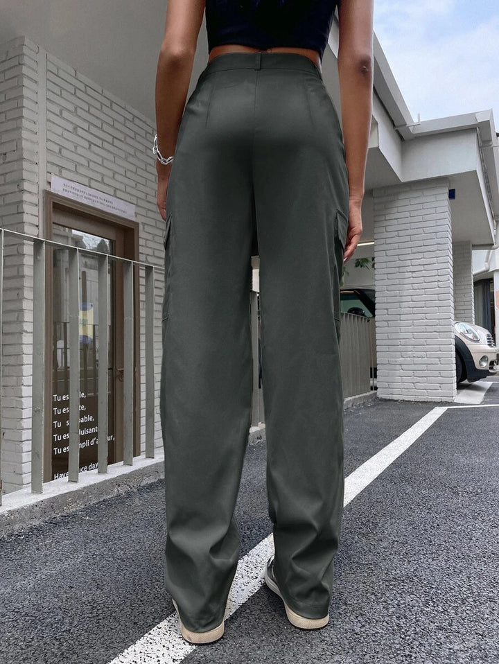 High Waist Flap Pocket Unlined Cargo Pants