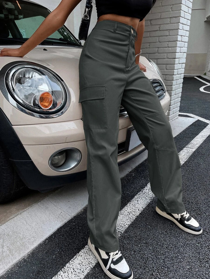 Flap Pocket Side Straight Leg Pants