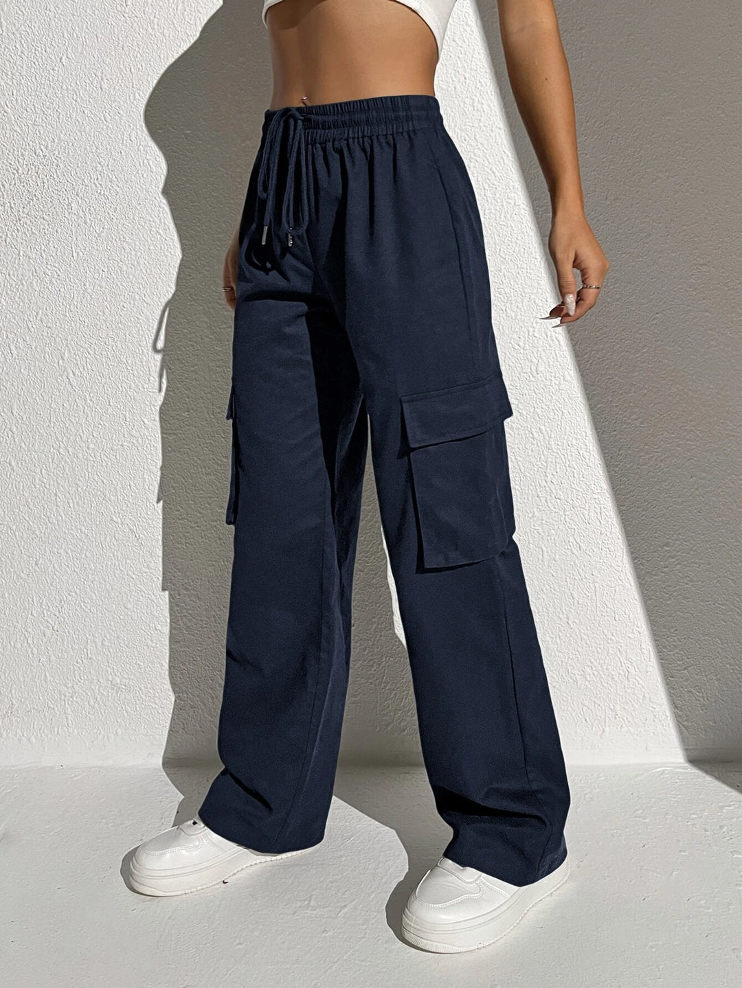 Flap Pocket Drawstring Waist Cargo Pants