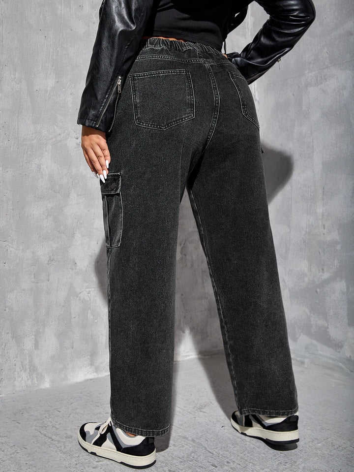 Side Flap Pocket High Waist Cargo Jeans
