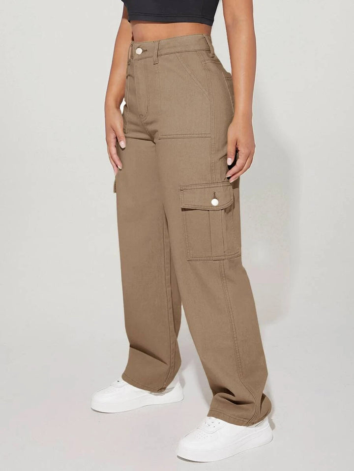 High Waist Flap Side Pocket Cargo Pants