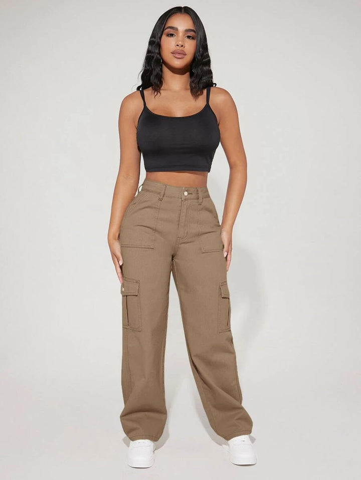 High Waist Flap Side Pocket Cargo Pants