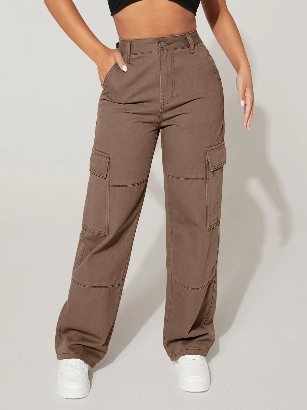 High Waist Cargo Flap Pocket Jeans