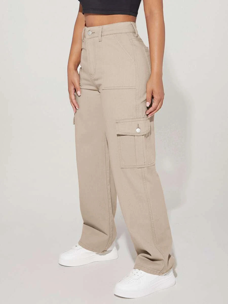 High Waist Flap Side Pocket Cargo Pants