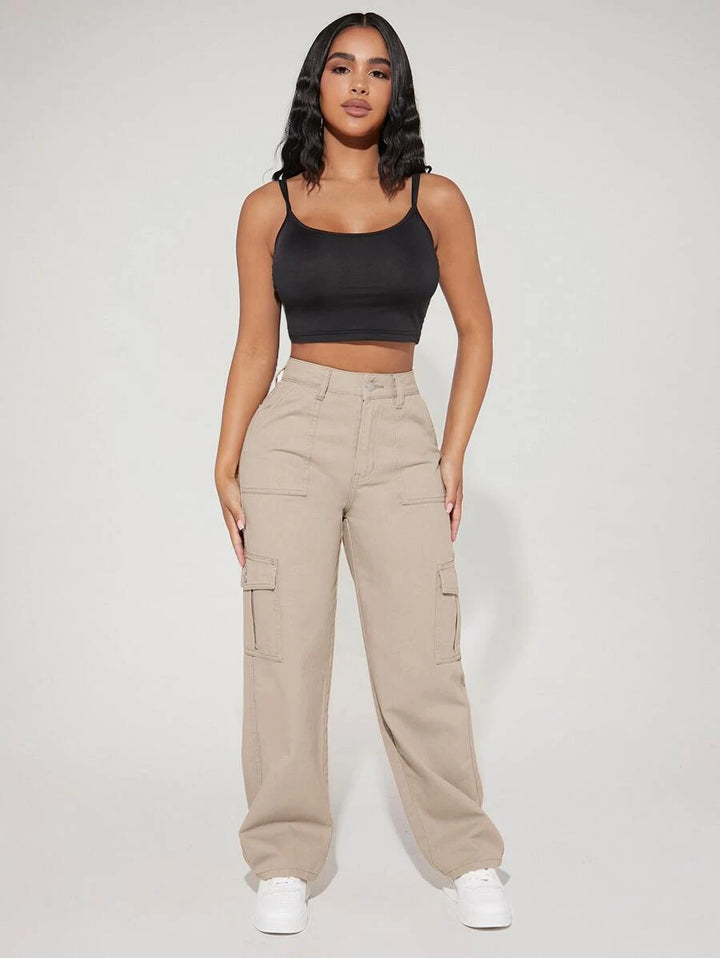 High Waist Flap Side Pocket Cargo Pants