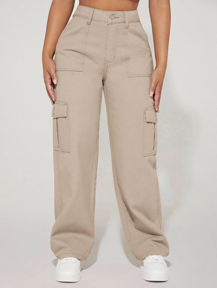 High Waist Flap Pocket Side Cargo Jeans