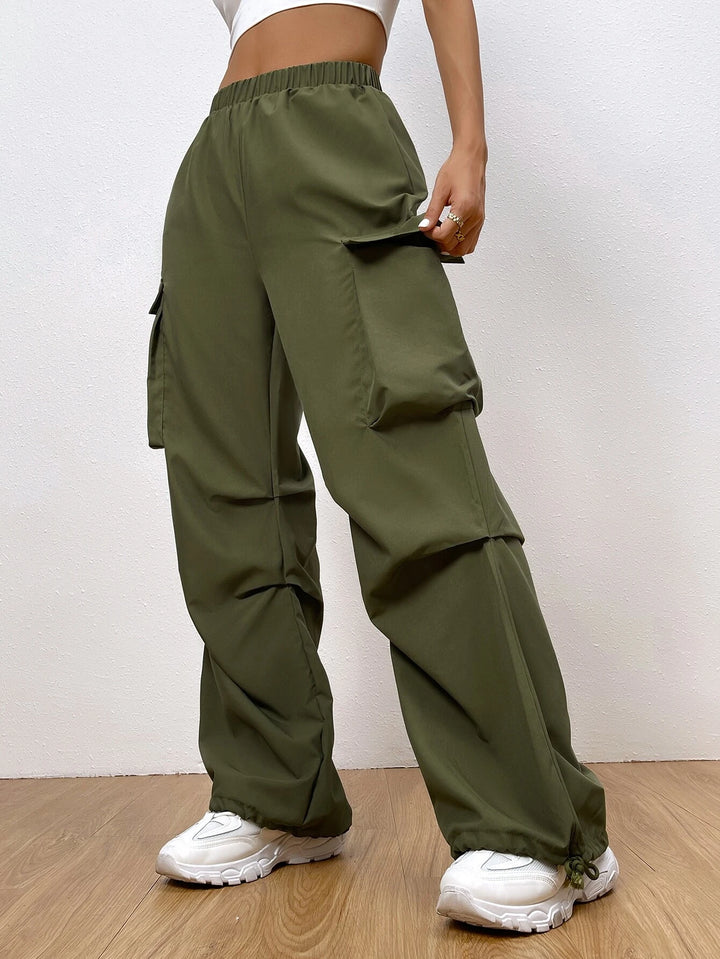 Flap Pocket Drawstring Hem Cargo Pants