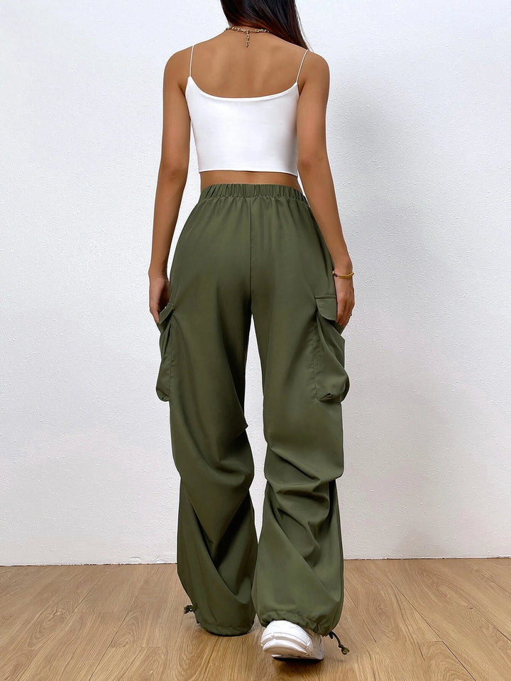 Flap Pocket Drawstring Hem Cargo Pants