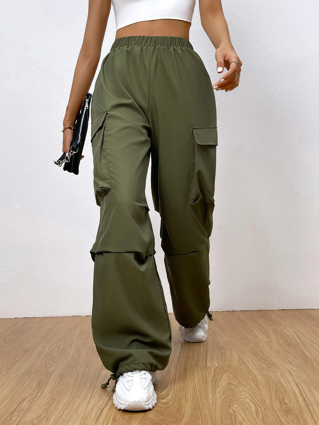 Flap Pocket Drawstring Hem Cargo Pants