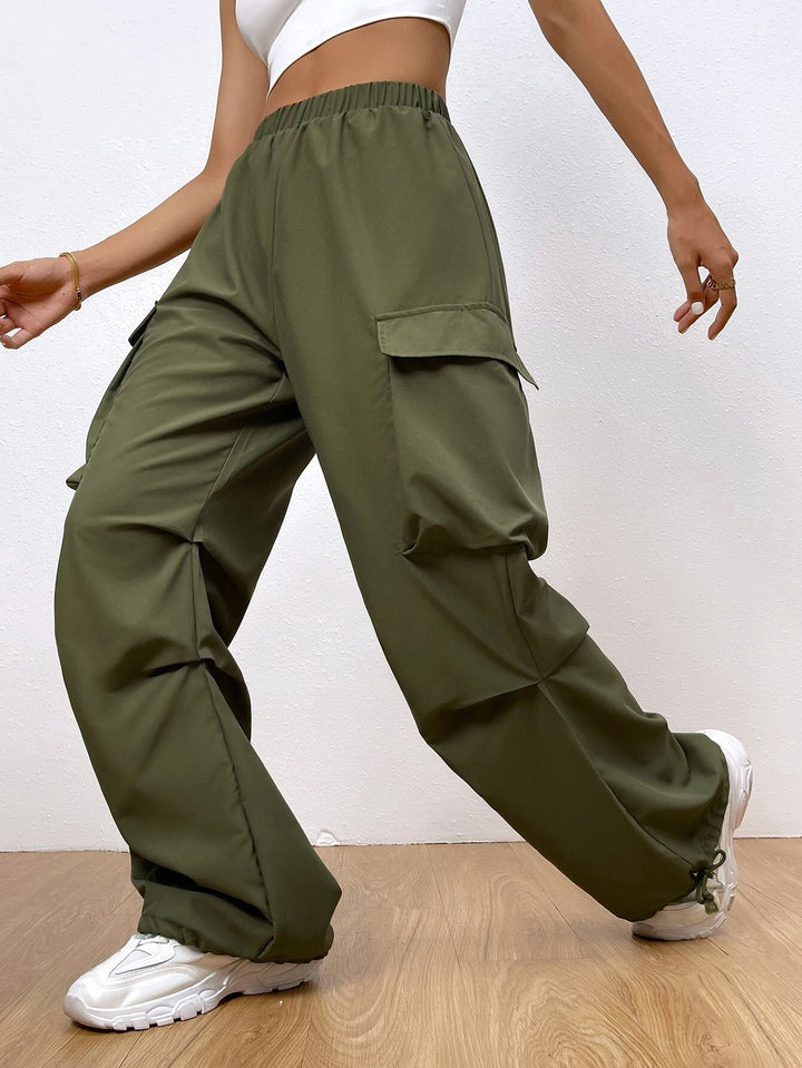 Flap Pocket Drawstring Hem Cargo Pants