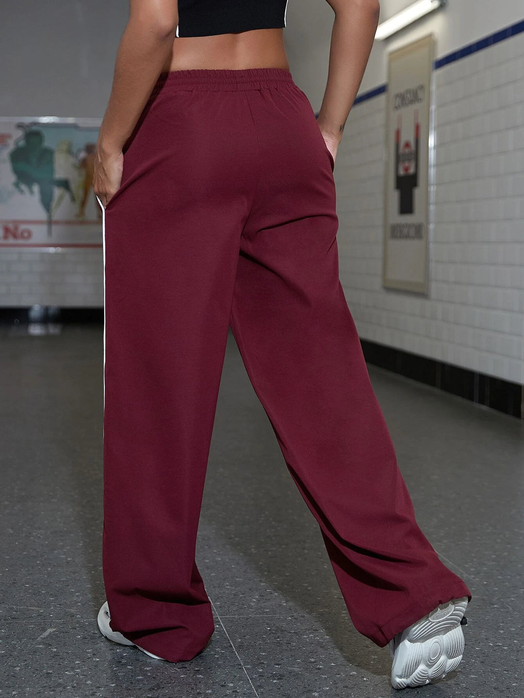 Contrast Piping Wide Pants