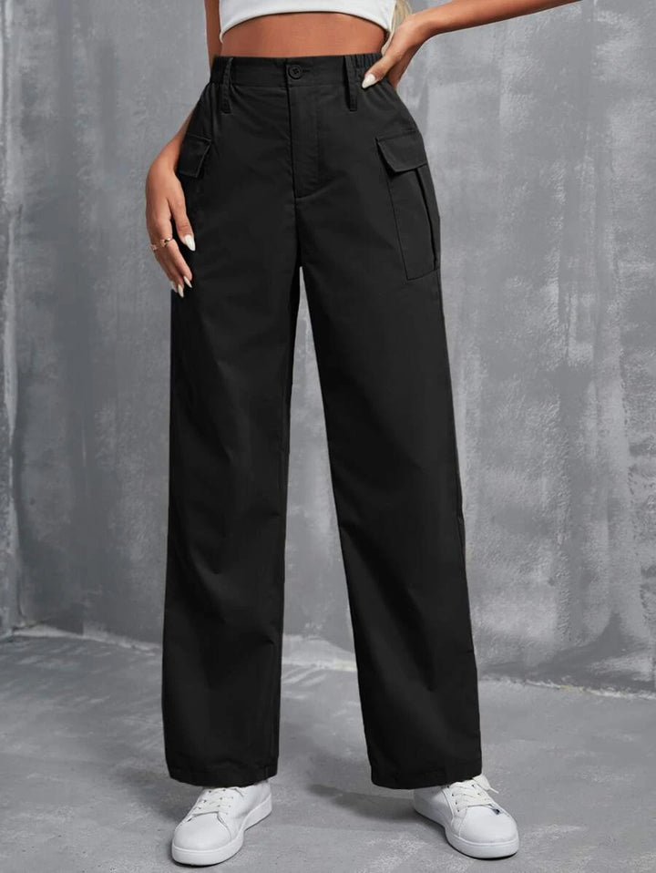 Side Pocket High Waist Flap Cargo Pants