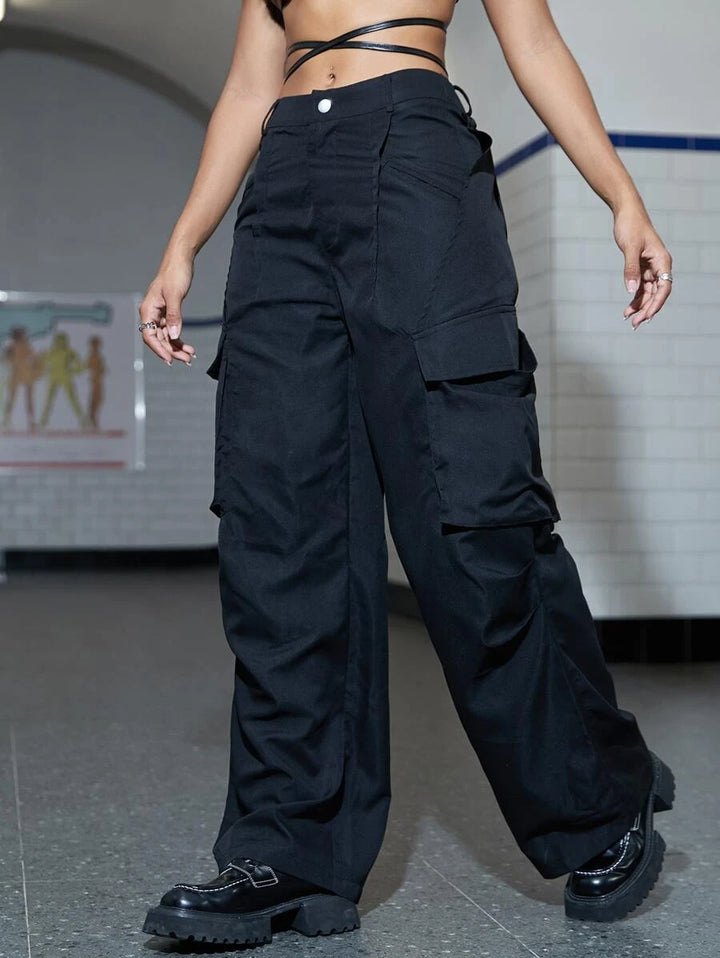 Flap Pocket Easy Wear Wide Leg Cargo Pants