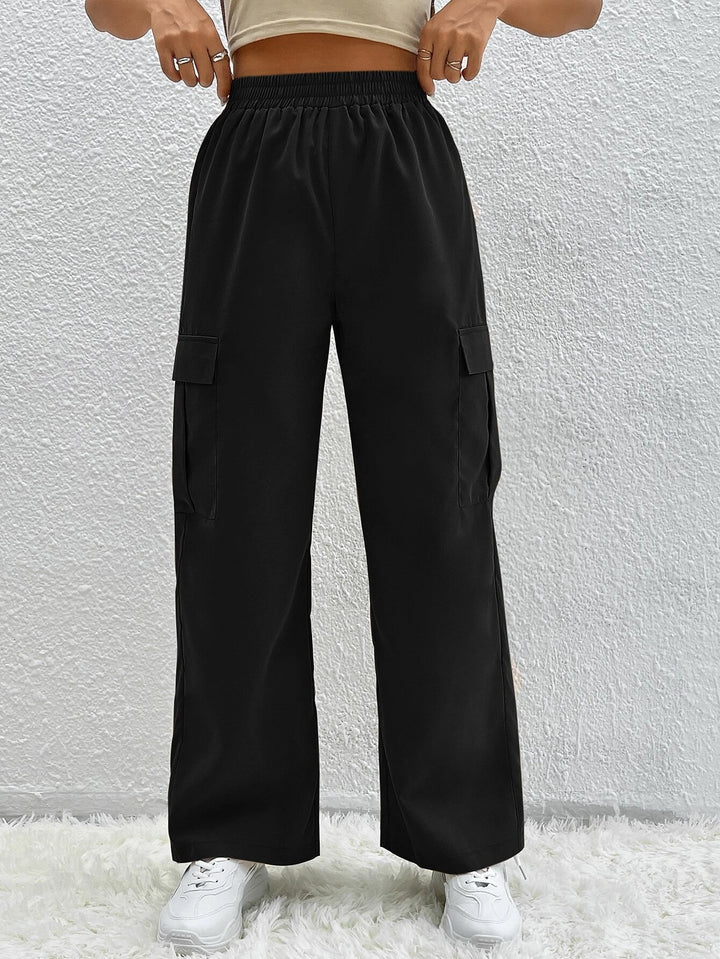 Solid Color Flap Pocket Cargo Pants