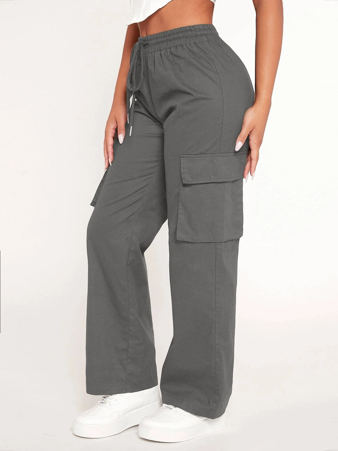 Flap Pocket Cargo Drawstring Waist Pants