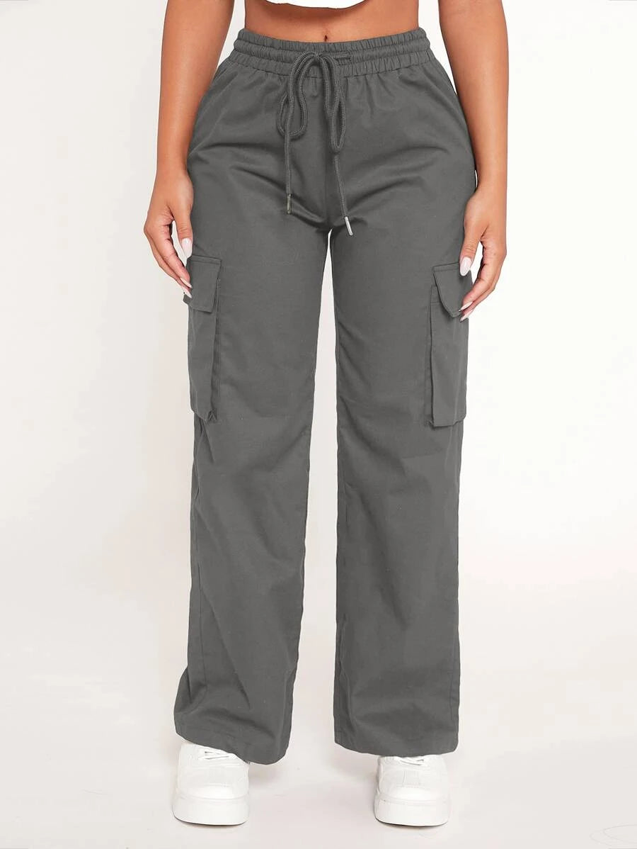 Drawstring Waist Flap Pocket Cargo Pants