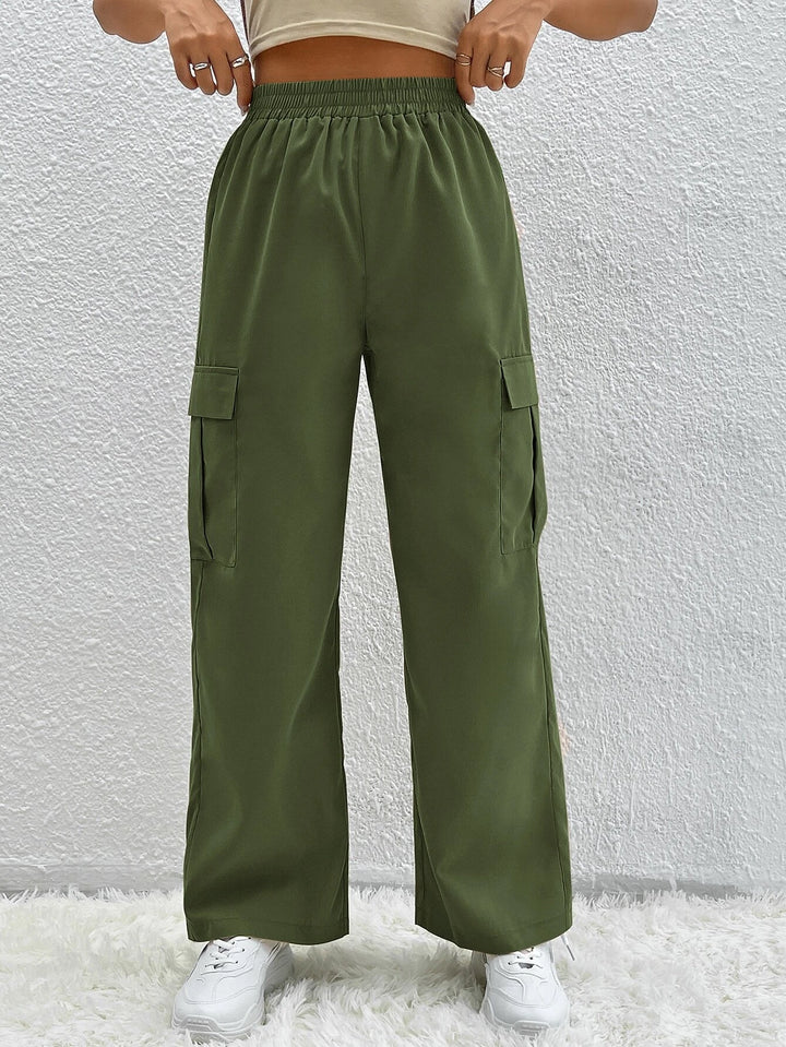 Solid Color Flap Pocket Cargo Pants