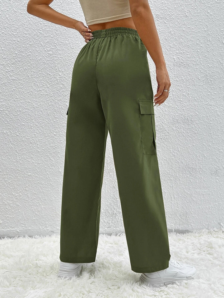 Solid Color Flap Pocket Cargo Pants