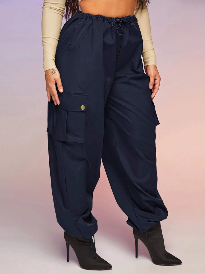 Drawstring Waist Parachute Cargo Pants