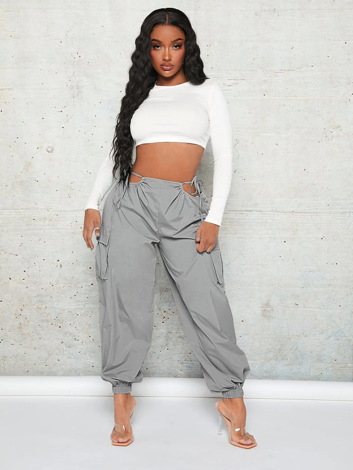 Cut Out Waist Cargo Pants