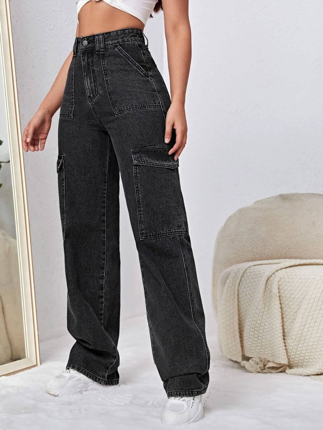 High Waist Side Pocketed Jeans