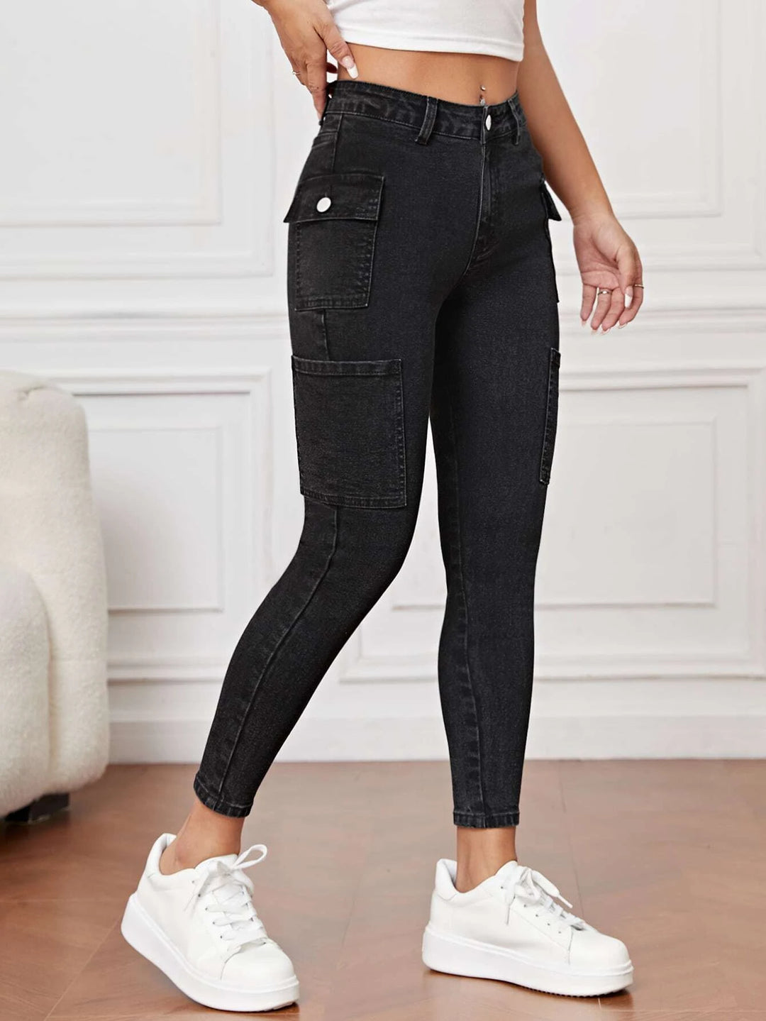 Side Cargo Jeans With Flap Pockets