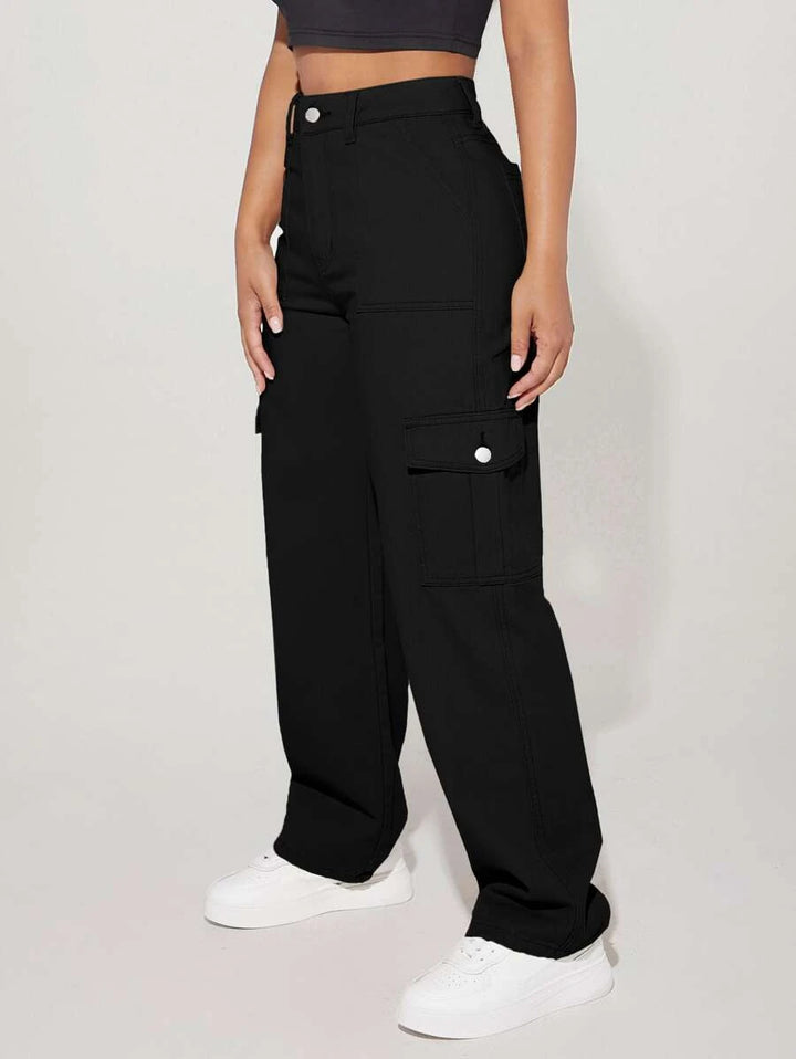 High Waist Flap Side Pocket Cargo Pants