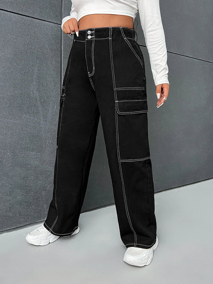 Flap Pocket Side Stitched Cargo Jeans